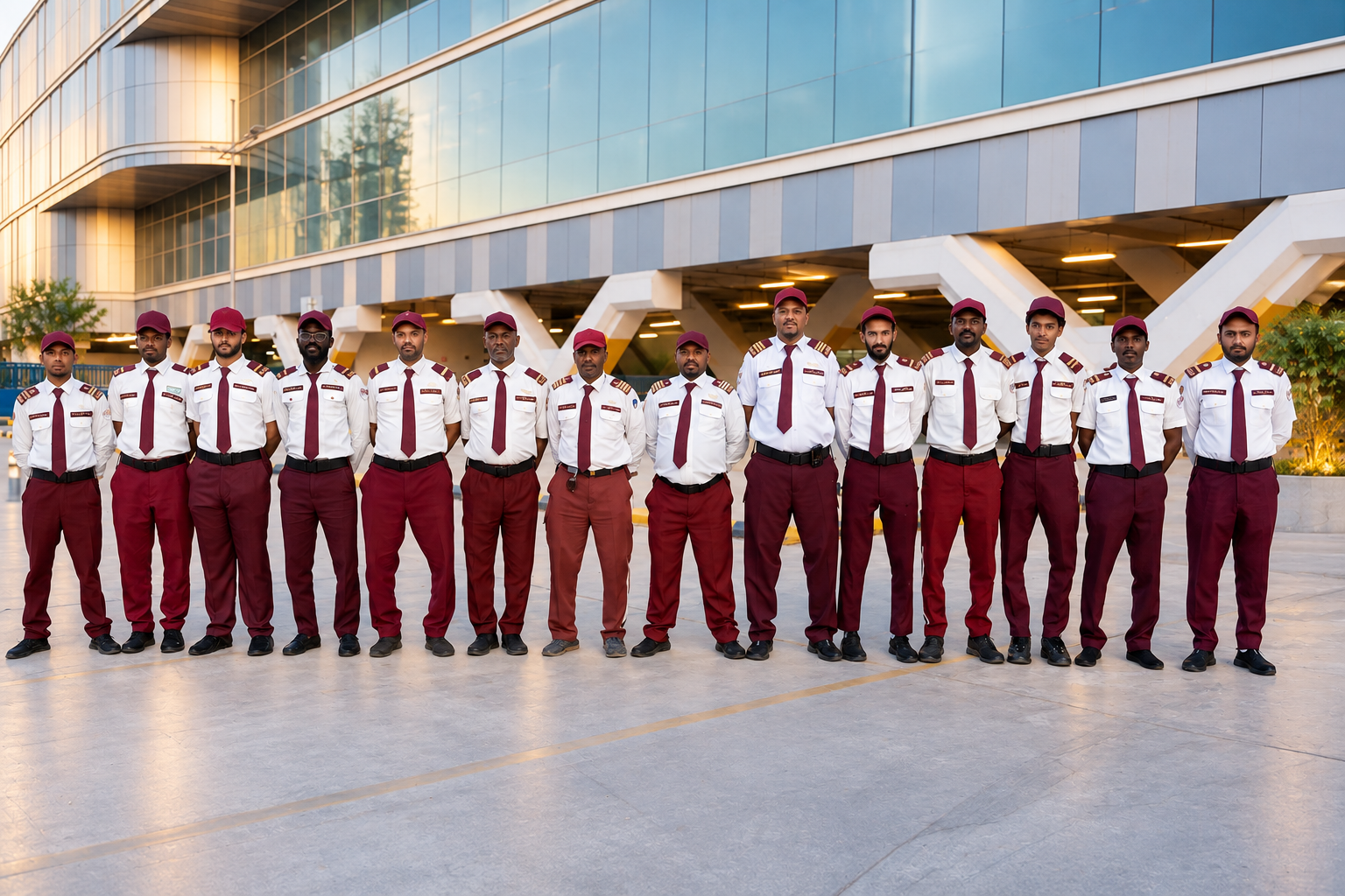 AlFursan AlOula security officers in formation outside a modern Saudi building