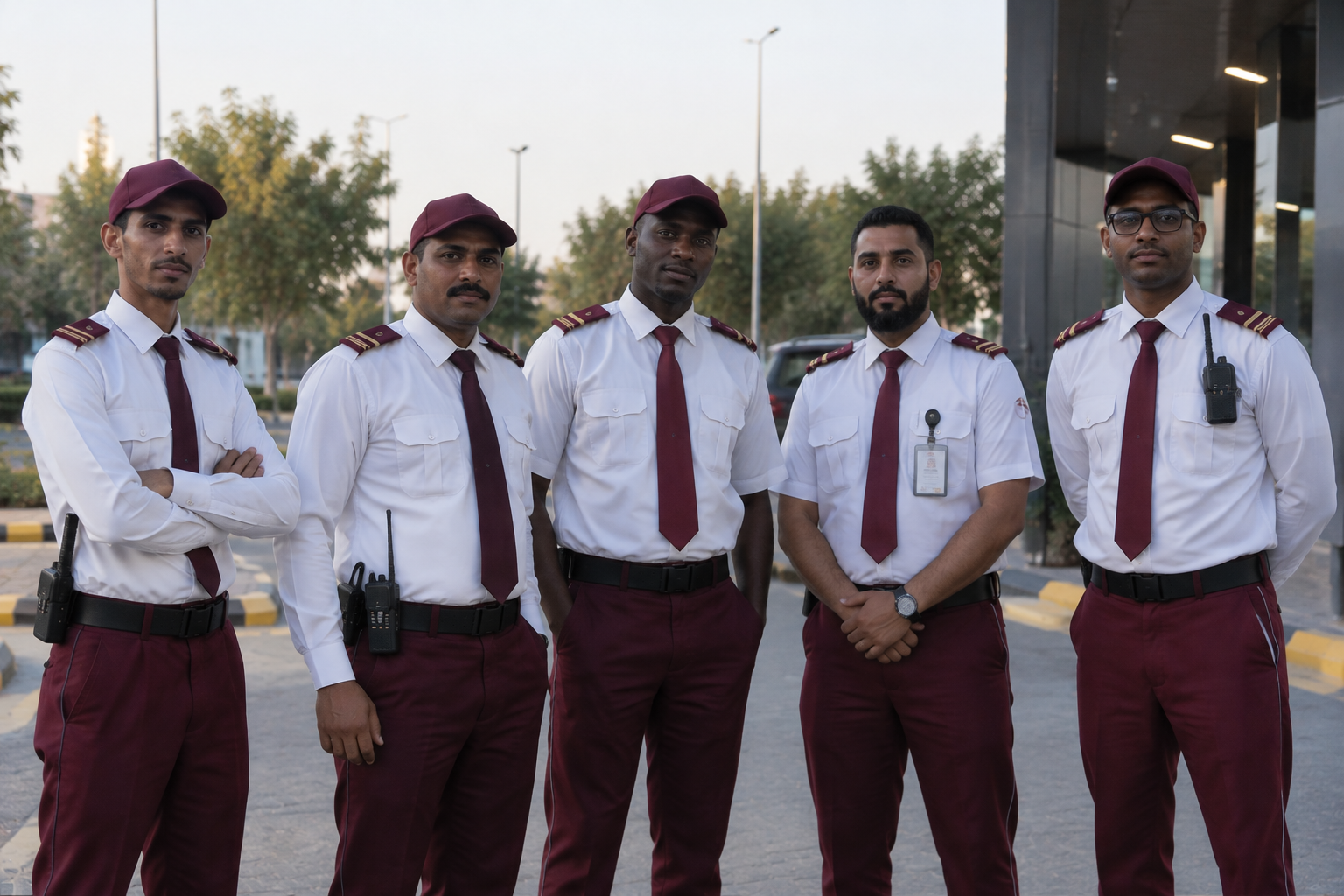 Five AlFursan AlOula security personnel at a client site