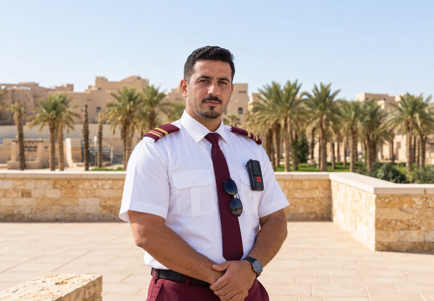 AlFursan AlOula security officer on duty at a Saudi heritage-style site