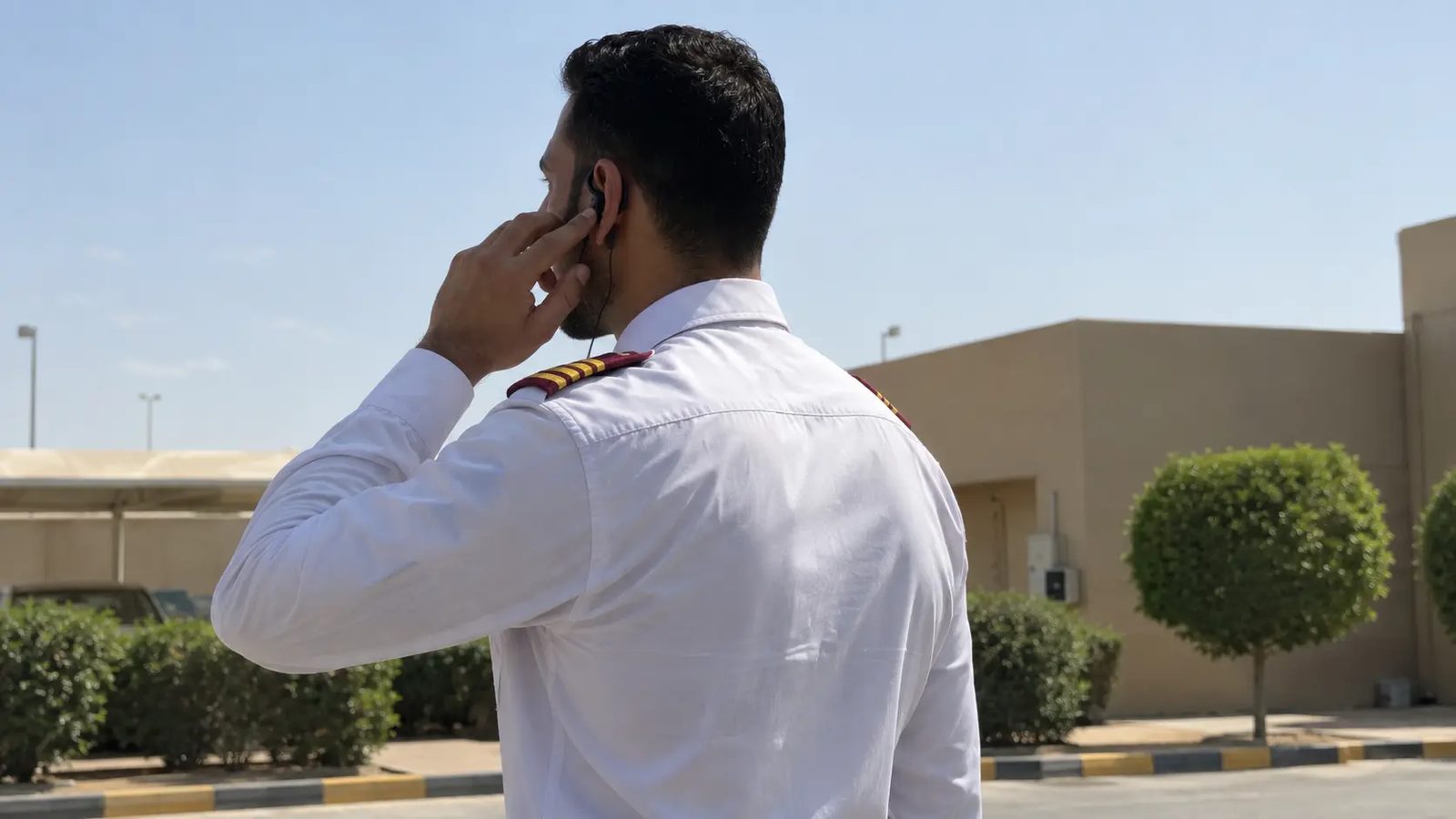 AlFursan AlOula officer communicating with the control room while on duty
